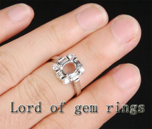 Diamond Engagement Semi Mount Ring 14K White Gold Setting Oval 6x8mm - Lord of Gem Rings
