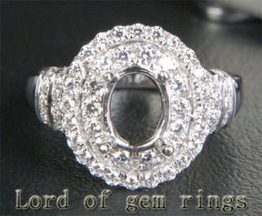 Diamond Engagement Semi Mount Ring 14K White Gold Setting Oval 6x8mm - Lord of Gem Rings