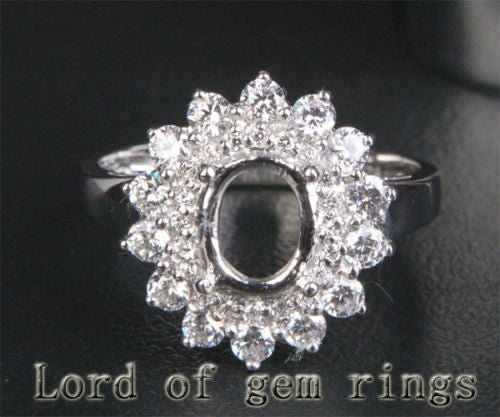 Diamond Engagement Semi Mount Ring 14K White Gold Setting Oval 6x8mm - Lord of Gem Rings
