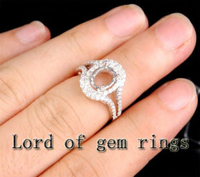 Diamond Engagement Semi Mount Ring 14K White Gold Setting Oval 6x8mm - Lord of Gem Rings