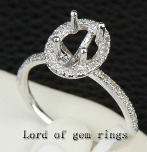 Diamond Engagement Semi Mount Ring 14K White Gold Setting Oval 6x8mm - Lord of Gem Rings