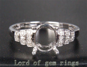 Diamond Engagement Semi Mount Ring 14K White Gold Setting Oval 6x8mm - Lord of Gem Rings