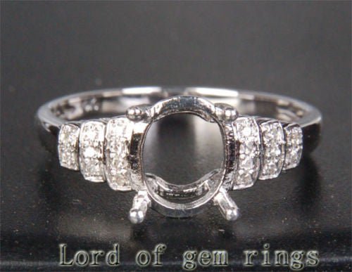 Diamond Engagement Semi Mount Ring 14K White Gold Setting Oval 6x8mm - Lord of Gem Rings