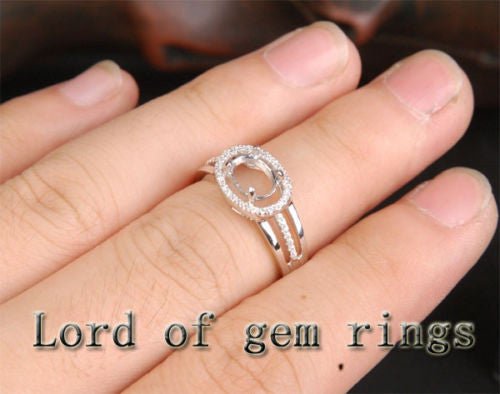 Diamond Engagement Semi Mount Ring 14K White Gold Setting Oval 6x8mm - Lord of Gem Rings