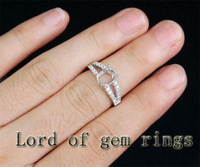 Diamond Engagement Semi Mount Ring 14K White Gold Setting Oval 6x8mm - Lord of Gem Rings