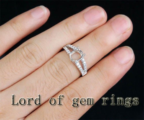 Diamond Engagement Semi Mount Ring 14K White Gold Setting Oval 6x8mm - Lord of Gem Rings