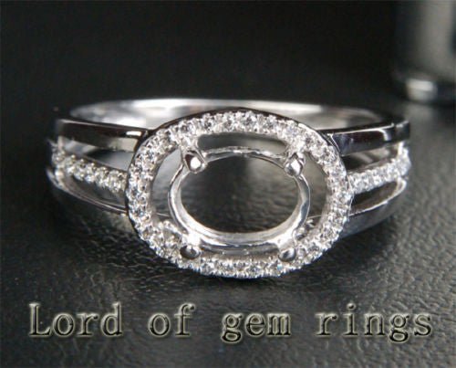 Diamond Engagement Semi Mount Ring 14K White Gold Setting Oval 6x8mm - Lord of Gem Rings