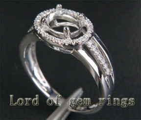 Diamond Engagement Semi Mount Ring 14K White Gold Setting Oval 6x8mm - Lord of Gem Rings