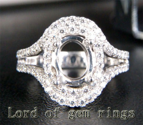 Diamond Engagement Semi Mount Ring 14K White Gold Setting Oval 6x8mm - Lord of Gem Rings
