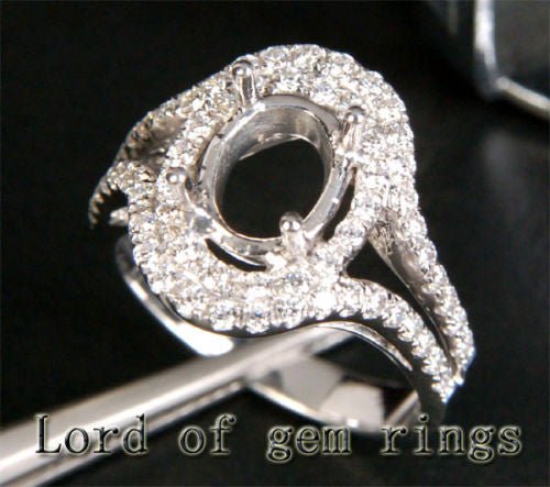Diamond Engagement Semi Mount Ring 14K White Gold Setting Oval 6x8mm - Lord of Gem Rings
