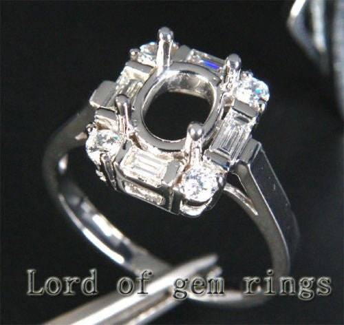 Diamond Engagement Semi Mount Ring 14K White Gold Setting Oval 6x8mm - Lord of Gem Rings