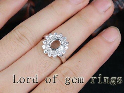 Diamond Engagement Semi Mount Ring 14K White Gold Setting Oval 6x8mm - Lord of Gem Rings
