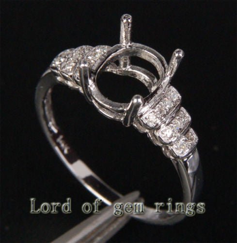 Diamond Engagement Semi Mount Ring 14K White Gold Setting Oval 6x8mm - Lord of Gem Rings