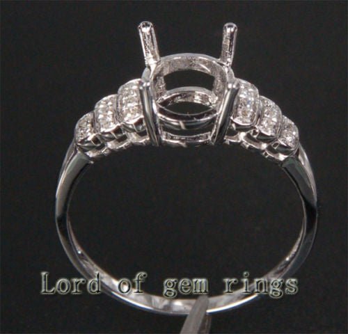 Diamond Engagement Semi Mount Ring 14K White Gold Setting Oval 6x8mm - Lord of Gem Rings