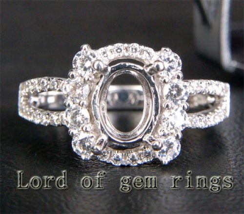 Diamond Engagement Semi Mount Ring 14K White Gold Setting Oval 6x8mm - Lord of Gem Rings