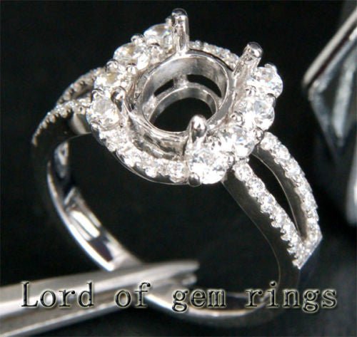 Diamond Engagement Semi Mount Ring 14K White Gold Setting Oval 6x8mm - Lord of Gem Rings