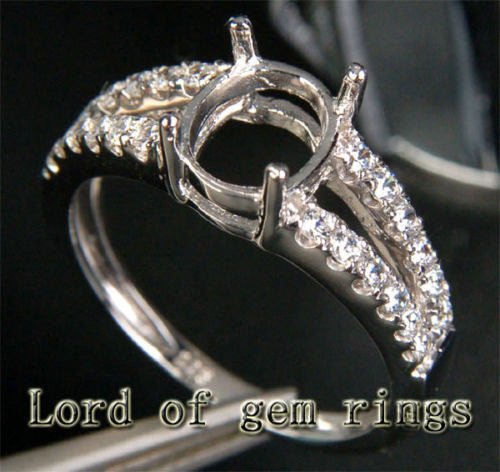 Diamond Engagement Semi Mount Ring 14K White Gold Setting Oval 6x8mm - Lord of Gem Rings