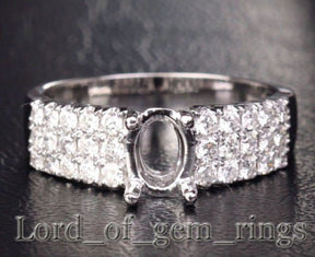 Diamond Engagement Semi Mount Ring 14K White Gold Setting Oval 6x8mm - Lord of Gem Rings