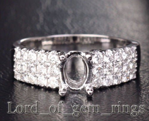 Diamond Engagement Semi Mount Ring 14K White Gold Setting Oval 6x8mm - Lord of Gem Rings