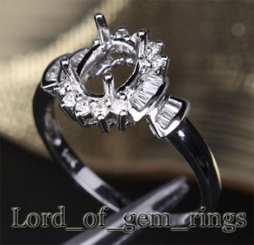 Diamond Engagement Semi Mount Ring 14K White Gold Setting Oval 6x8mm Channel - Lord of Gem Rings
