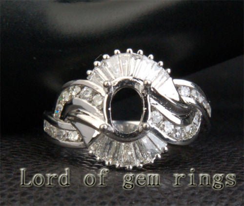 Diamond Engagement Semi Mount Ring 14K White Gold Setting Oval 6x8mm Channel