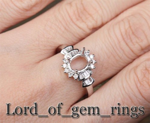 Diamond Engagement Semi Mount Ring 14K White Gold Setting Oval 6x8mm Channel - Lord of Gem Rings