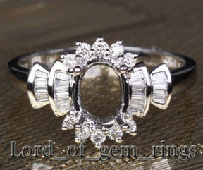 Diamond Engagement Semi Mount Ring 14K White Gold Setting Oval 6x8mm Channel - Lord of Gem Rings