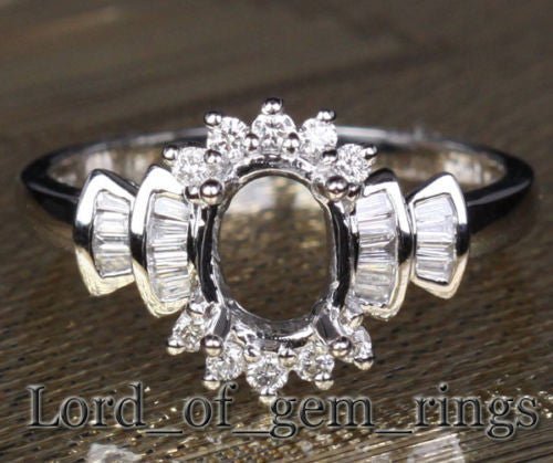 Diamond Engagement Semi Mount Ring 14K White Gold Setting Oval 6x8mm Channel