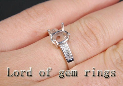 Diamond Engagement Semi Mount Ring 14K White Gold Setting Oval 6x8mm -VS Baguette Diamonds - Lord of Gem Rings