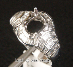 Diamond Engagement Semi Mount Ring 14K White Gold Setting Oval 6x8mm - VS Baguette Diamonds - Lord of Gem Rings