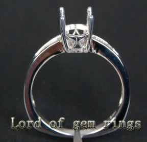 Diamond Engagement Semi Mount Ring 14K White Gold Setting Oval 6x8mm -VS Baguette Diamonds - Lord of Gem Rings