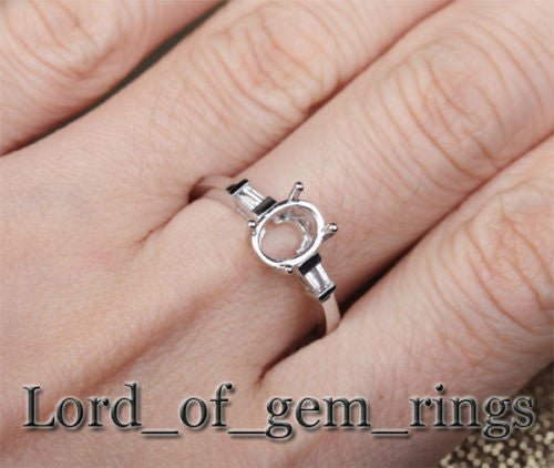 Diamond Engagement Semi Mount Ring 14K White Gold Setting Oval 6x8mm - VS/H Baguette Diamonds - Lord of Gem Rings