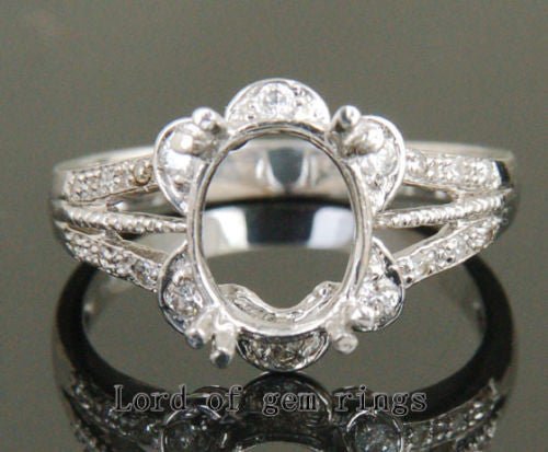 Diamond Engagement Semi Mount Ring 14K White Gold Setting Oval 7.5x9.5mm - Lord of Gem Rings