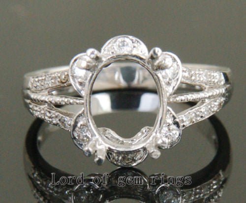 Diamond Engagement Semi Mount Ring 14K White Gold Setting Oval 7.5x9.5mm