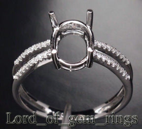 Diamond Engagement Semi Mount Ring 14K White Gold Setting Oval 7x9mm - Lord of Gem Rings