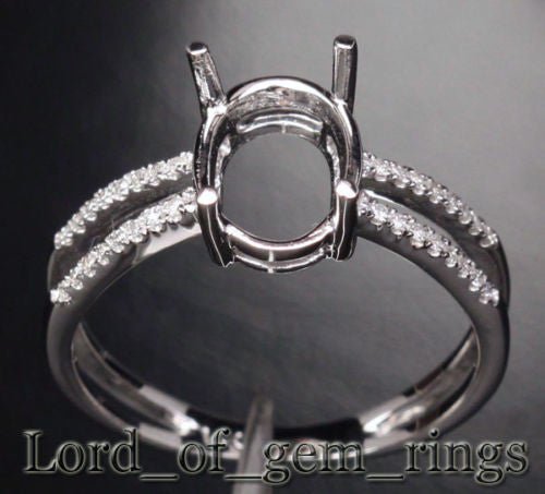 Diamond Engagement Semi Mount Ring 14K White Gold Setting Oval 7x9mm - Lord of Gem Rings