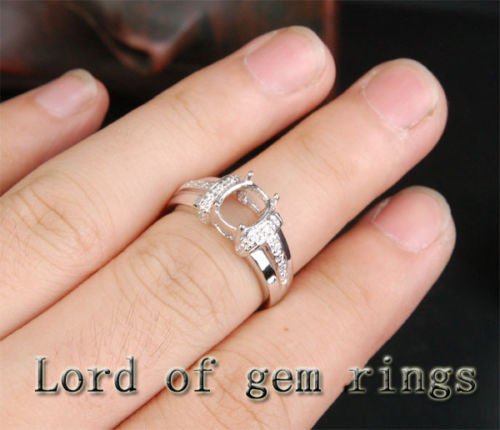 Diamond Engagement Semi Mount Ring 14K White Gold Setting Oval 7x9mm - Lord of Gem Rings