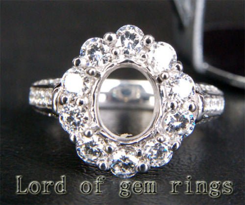 Diamond Engagement Semi Mount Ring 14K White Gold Setting Oval 7x9mm