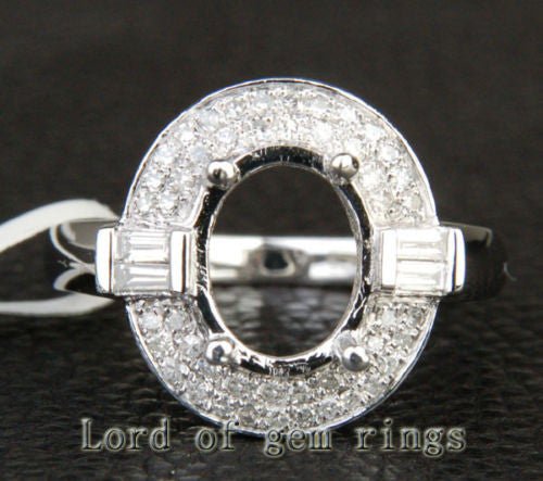 Diamond Engagement Semi Mount Ring 14K White Gold Setting Oval 7x9mm