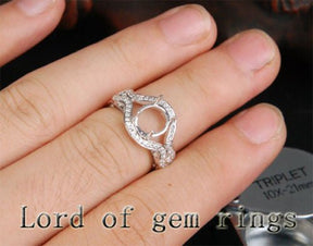 Diamond Engagement Semi Mount Ring 14K White Gold Setting Oval 7x9mm - Lord of Gem Rings