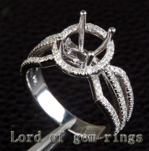 Diamond Engagement Semi Mount Ring 14K White Gold Setting Oval 7x9mm - Lord of Gem Rings