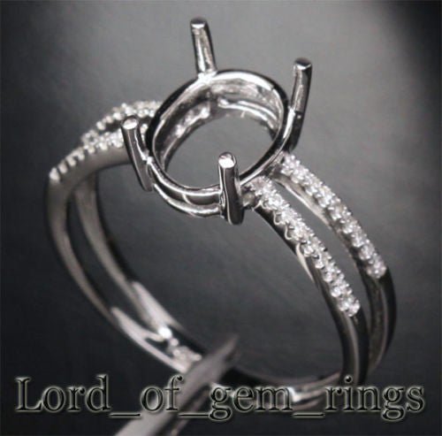 Diamond Engagement Semi Mount Ring 14K White Gold Setting Oval 7x9mm - Lord of Gem Rings
