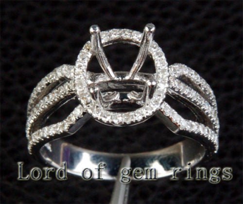 Diamond Engagement Semi Mount Ring 14K White Gold Setting Oval 7x9mm - Lord of Gem Rings