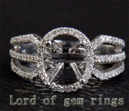 Diamond Engagement Semi Mount Ring 14K White Gold Setting Oval 7x9mm - Lord of Gem Rings