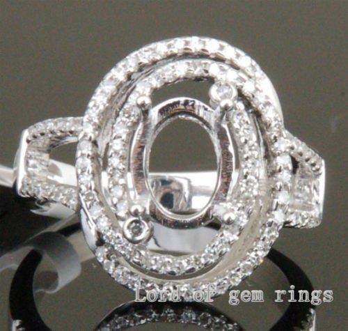 Diamond Engagement Semi Mount Ring 14k White Gold Setting Oval 7x9mm - Lord of Gem Rings