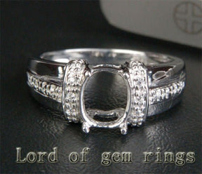 Diamond Engagement Semi Mount Ring 14K White Gold Setting Oval 7x9mm - Lord of Gem Rings