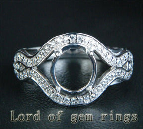 Diamond Engagement Semi Mount Ring 14K White Gold Setting Oval 7x9mm - Lord of Gem Rings