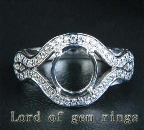 Diamond Engagement Semi Mount Ring 14K White Gold Setting Oval 7x9mm