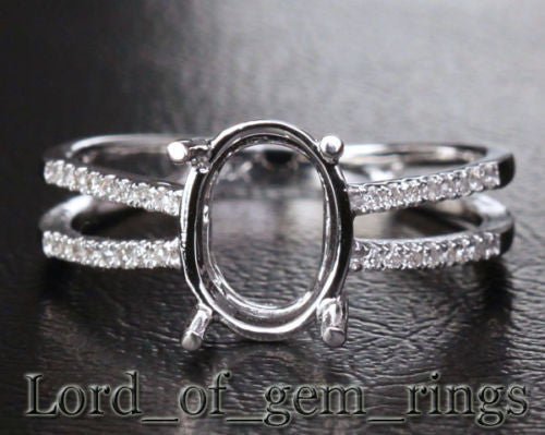 Diamond Engagement Semi Mount Ring 14K White Gold Setting Oval 7x9mm