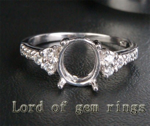 Diamond Engagement Semi Mount Ring 14K White Gold Setting Oval 7x9mm